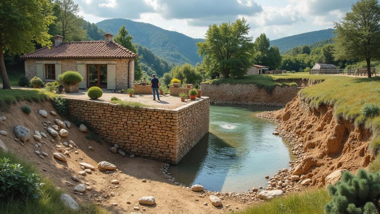 Le fossé de crête, pour dévier l'eau avant le mur