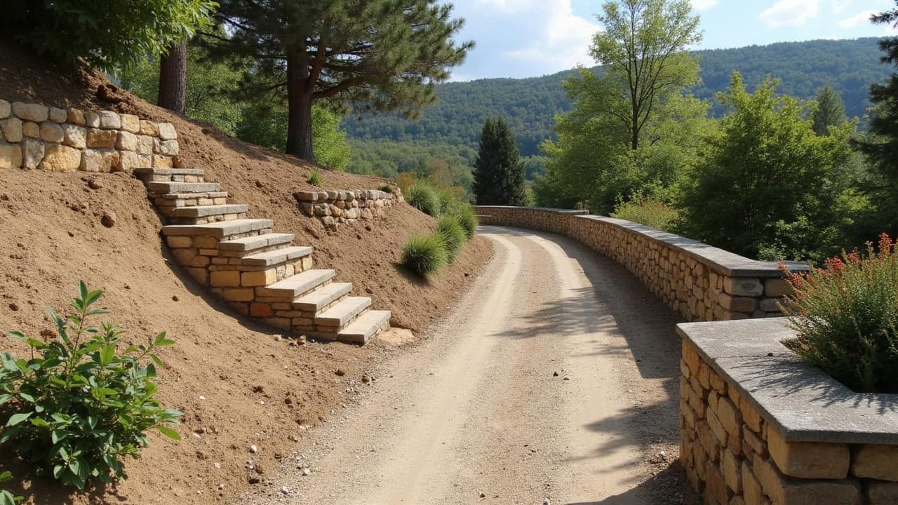 Engins de chantier et ruelles des bourgs ardéchois