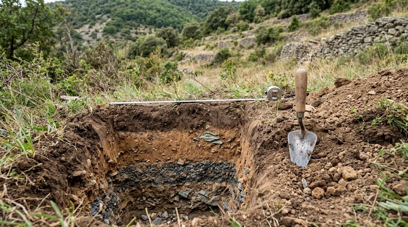 Relevé de pente sur un terrain avant chiffrage d'un mur de soutènement