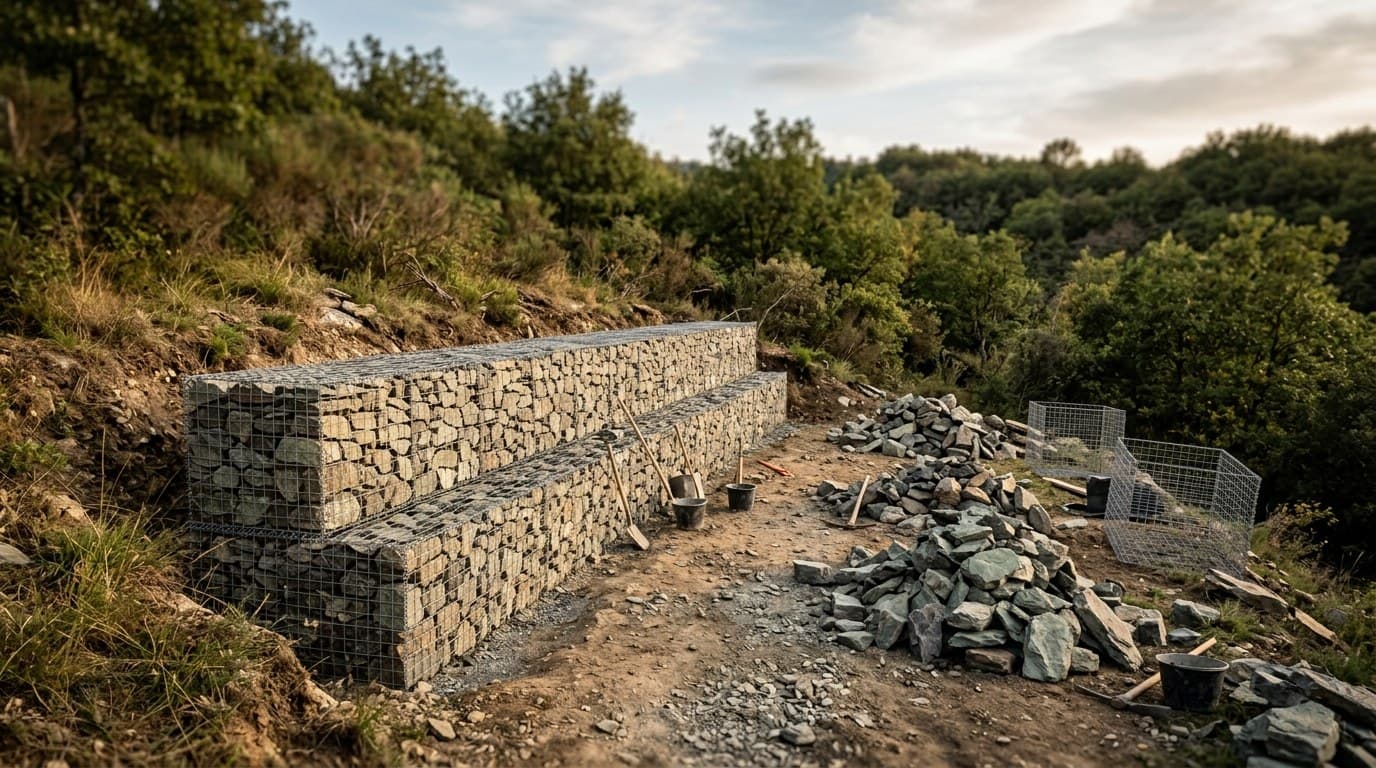 Mur en gabions à Annonay et en Ardèche