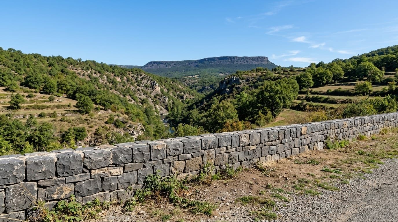 Contreforts basaltiques du Coiron surplombant la vallée de l'Ouvèze à Chomérac