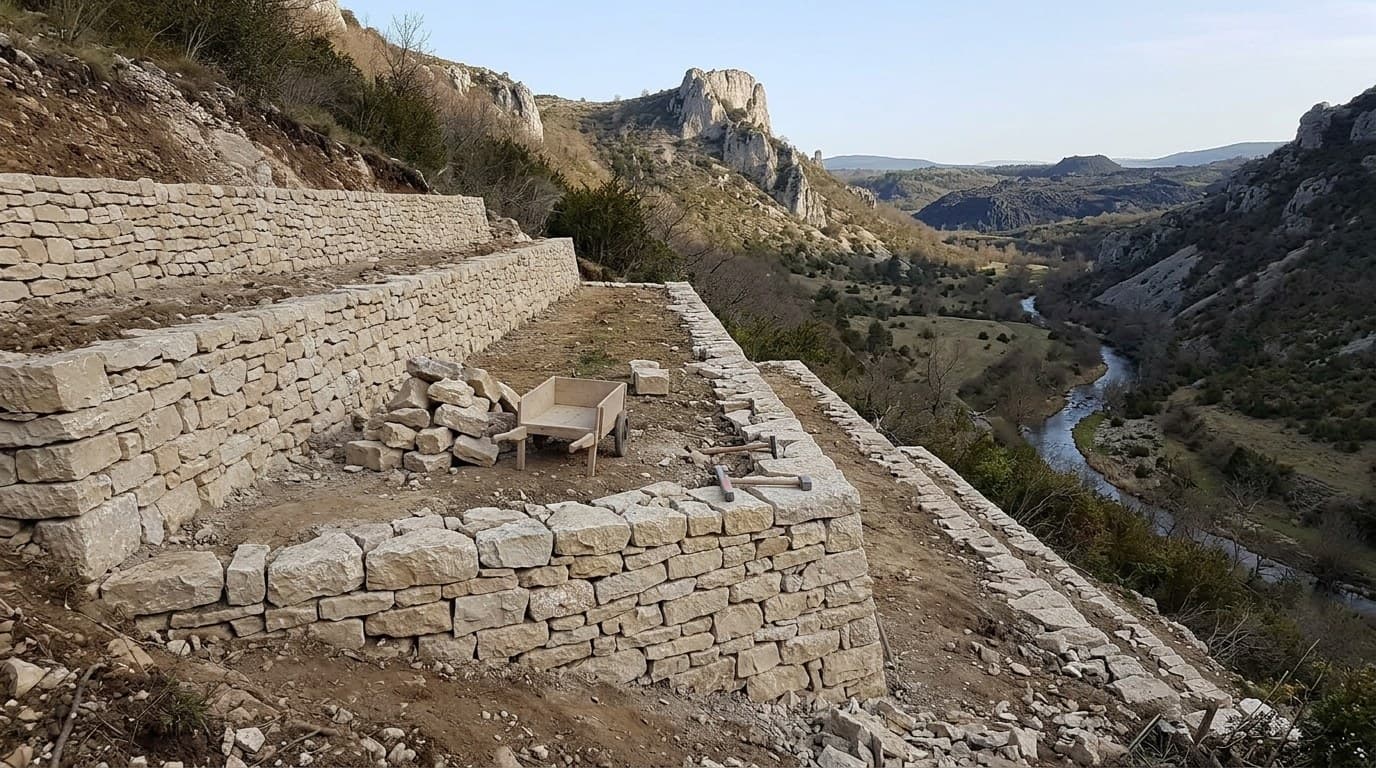 Éperon rocheux du vieux Joyeuse dominant la vallée de la Beaume
