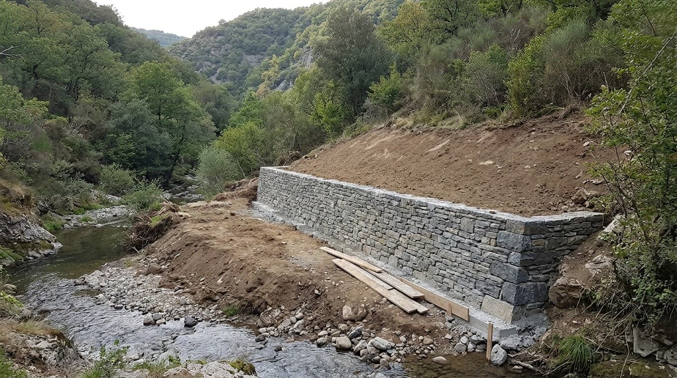 Coteau boisé surplombant la vallée de la Volane à Vals-les-Bains