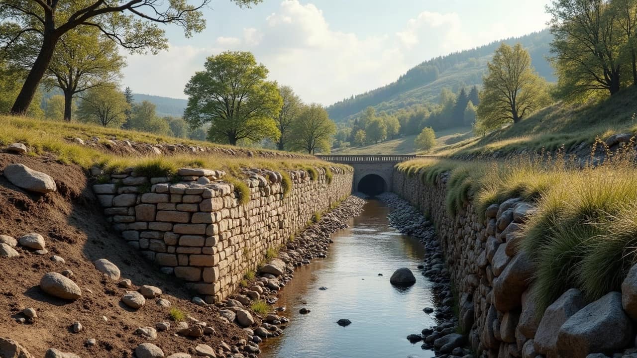 Vue d'une tranchée ouverte révélant une canalisation enterrée avant travaux de soutènement