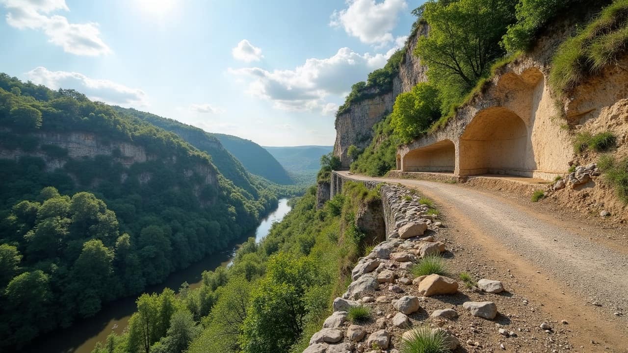 Falaise calcaire claire surplombant une gorge encaissée du Bas-Vivarais