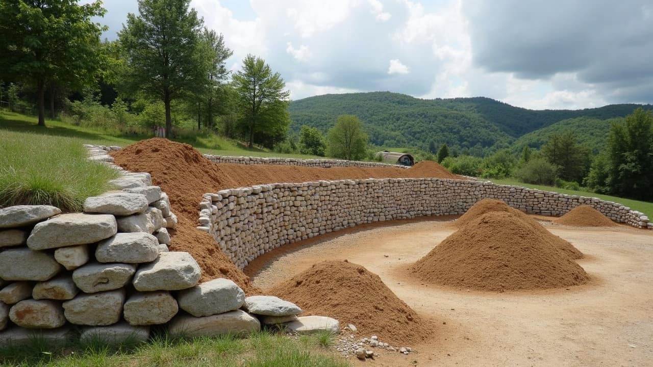 Enrochement de talus complété par une plantation basse en pied d'ouvrage